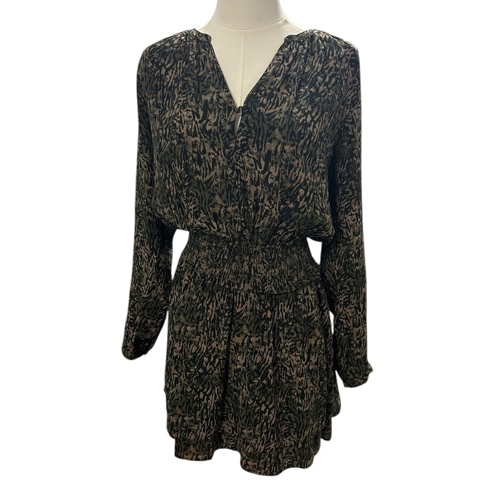Rails Long Sleeve Jasmine Mini Dress Olive Green Size S Animal Print